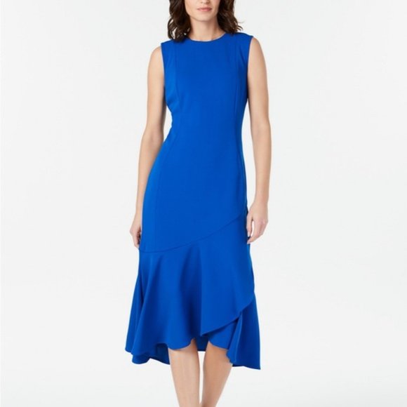 Calvin Klein High Low Wrap Hem Dress Blue Sz 4 - Picture 2 of 7
